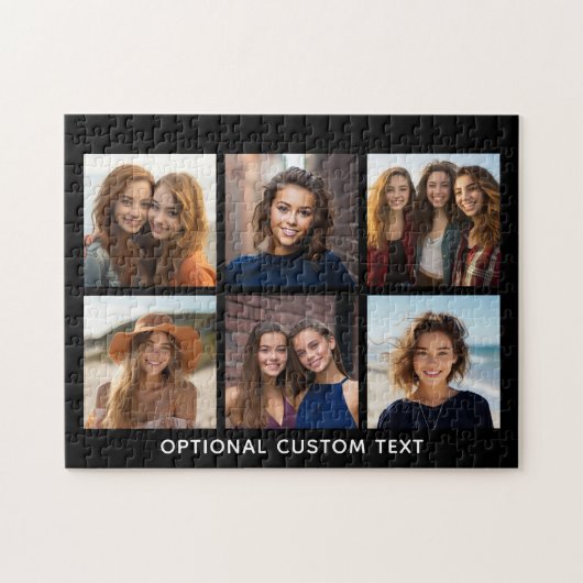 6 Foto-Collage Optionaler Text -- Farbe editierbar Puzzle (Horizontal)