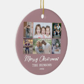 6 Foto Collage Pink Frohe Weihnachtsfamilie Keramik Ornament (Rechts)