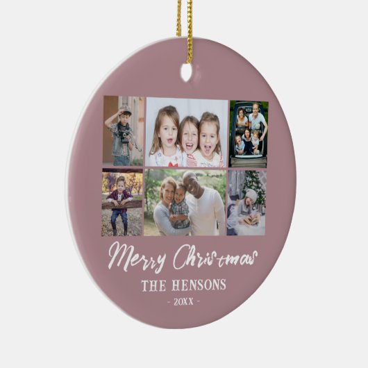 6 Foto Collage Pink Frohe Weihnachtsfamilie Keramik Ornament (Rechts)