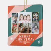 6 Foto Collage Pink Green Orange Weihnachtsfamilie Keramikornament (Links)