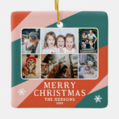 6 Foto Collage Pink Green Orange Weihnachtsfamilie Keramikornament (Vorderseite)