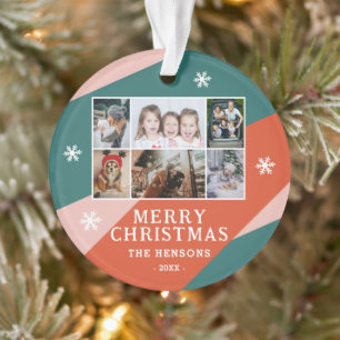6 Foto Collage Pink Green Orange Weihnachtsfamilie Ornament