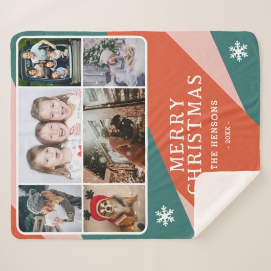 6 Foto Collage Pink Green Orange Weihnachtsfamilie Sherpadecke (Vorderseite (Horizontal))