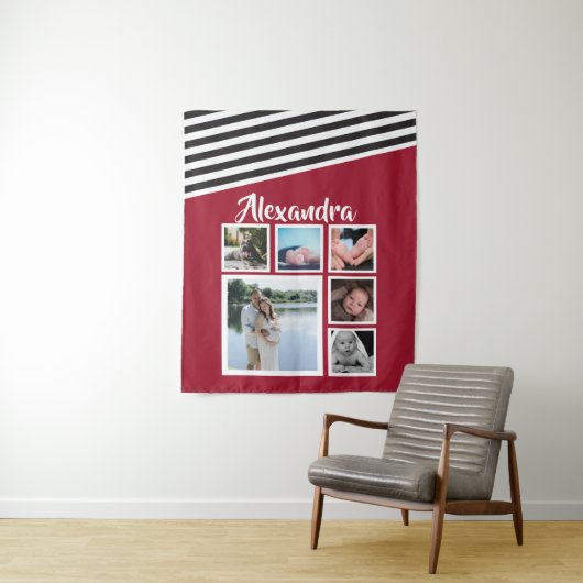 6 Foto Collage Red Strike Muster Personalisiert Wandteppich (Beispiel)