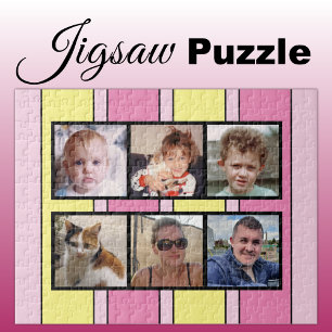 6 Foto Collage Rosa gelbe Streifen Puzzle