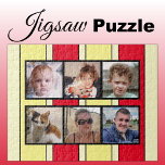 6 Foto, Collage, rote gelbe Streifen Puzzle<br><div class="desc">Gemeinsam Erinnerungen mit unserem maßgeschneiderten 6-Foto-Puzzle! Dieses Puzzle lasse Ihnen, sechs Ihrer liebsten Fotos auf unterhaltsame, interaktive Weise zu präsentieren. Die lichtdurchflutete, glänzende Oberfläche aus hochwertigen Materialien bringt Ihre Bilder zum Leben und sorgt für eine lange Lebensdauer. Ideal für jeden Anlass, von Geburtstag bis Feiertag, kombiniert dieses Puzzle Kreativität mit...</div>
