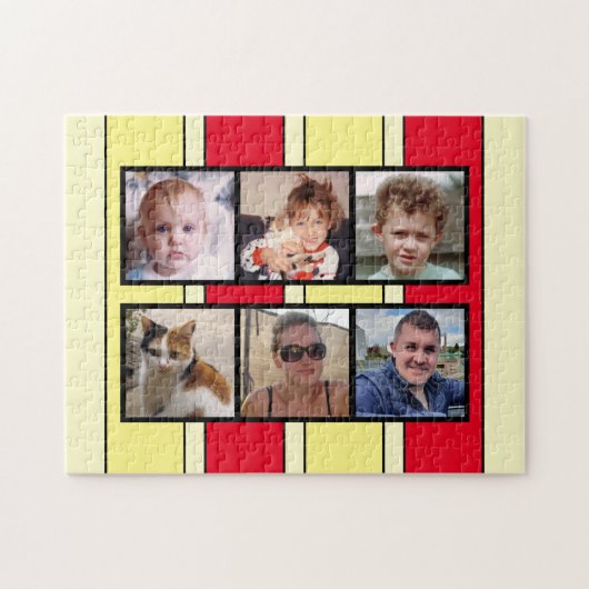 6 Foto, Collage, rote gelbe Streifen Puzzle (Horizontal)