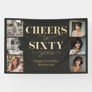 6 Foto-Collage Schwarz Gold 60. Geburtstag Banner