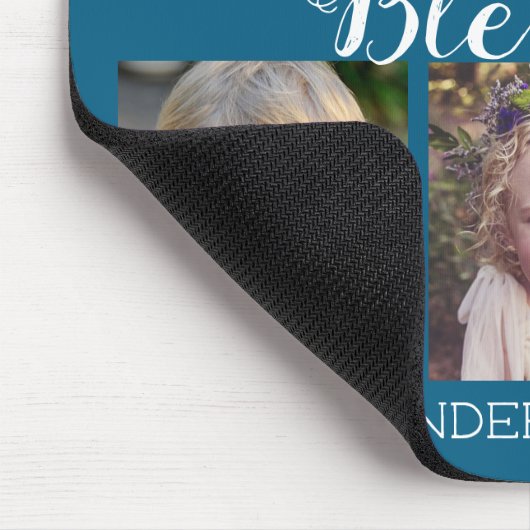 6 Foto Collage Segen Script blau Mousepad (Ecke)