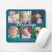 6 Foto Collage Segen Script blau Mousepad (Mit Mouse)