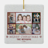 6 Foto Collage Snow Weihnachtsfamilie Keramikornament (Rückseite)