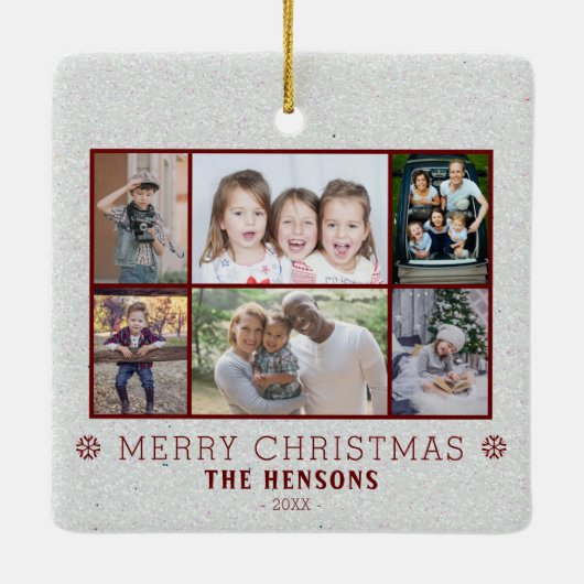 6 Foto Collage Snow Weihnachtsfamilie Keramikornament (Rückseite)