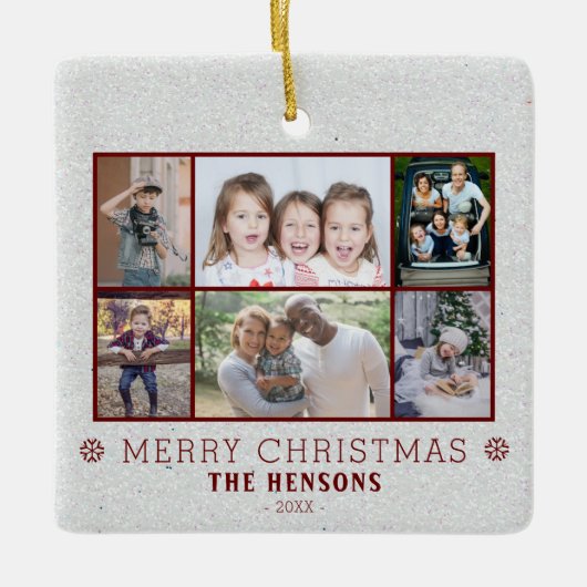 6 Foto Collage Snow Weihnachtsfamilie Keramikornament (Vorderseite)