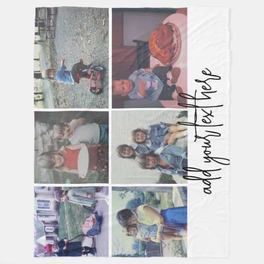 6 Foto Collage - Trendy Black Script - weiß Fleecedecke (Vorderseite)