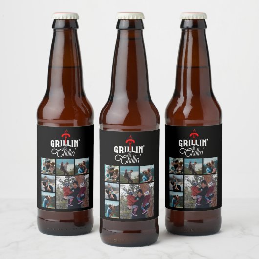 6 Foto Collage Vatertag Grillin' & Chillin' Bierflaschenetikett (Flaschen)