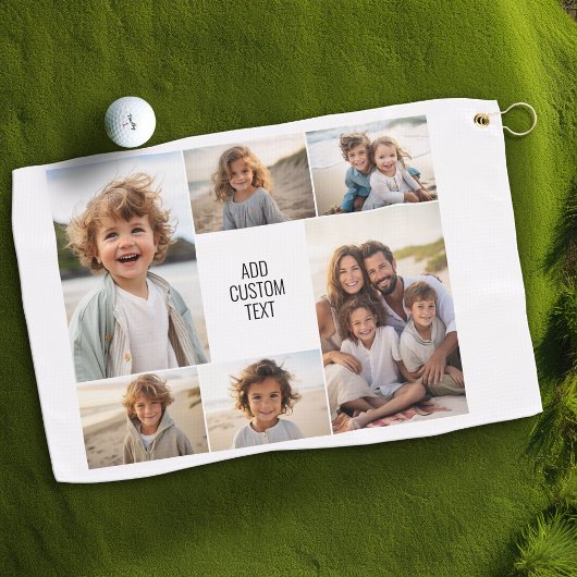 6 Foto-Collage - weißer Hintergrund - schwarzer Te Golfhandtuch