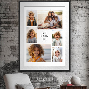 6 Foto-Collage - weißer Hintergrund - schwarzer Te Poster