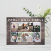 6 Foto Collage Wood Merry Jolly Happy Weihnachten (Stehend Vorderseite)