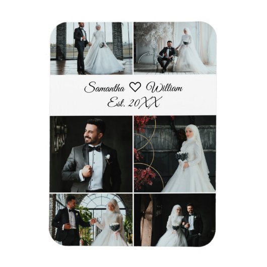 6 Foto Custom Wedding Collage mit Namen Magnet (Vertikal)