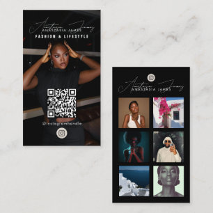 6 Foto-Feed-Raster Social Media QR-Code Schwarz Visitenkarte