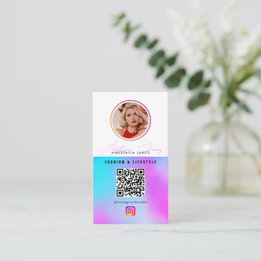 6 Foto Fütterte Grid Social Media QR Code Holograp Visitenkarte (Stehend Vorderseite)