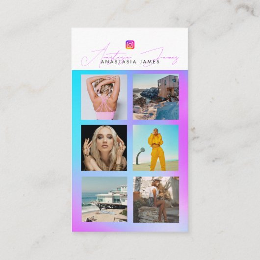 6 Foto Fütterte Grid Social Media QR Code Holograp Visitenkarte (Rückseite)