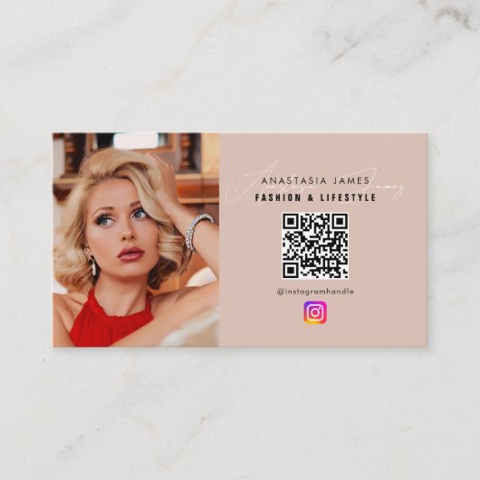 6 Foto Füttre Grid Social Media QR Code Business Visitenkarte (Vorderseite)