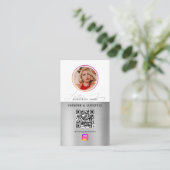 6 Foto Füttre Grid Social Media QR Code Silver Visitenkarte (Stehend Vorderseite)