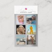 6 Foto Füttre Grid Social Media QR Code Silver Visitenkarte (Rückseite)