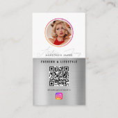6 Foto Füttre Grid Social Media QR Code Silver Visitenkarte (Vorderseite)