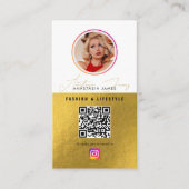 6 Foto Füttre Grid Social Media QR Code White Gold Visitenkarte (Vorderseite)