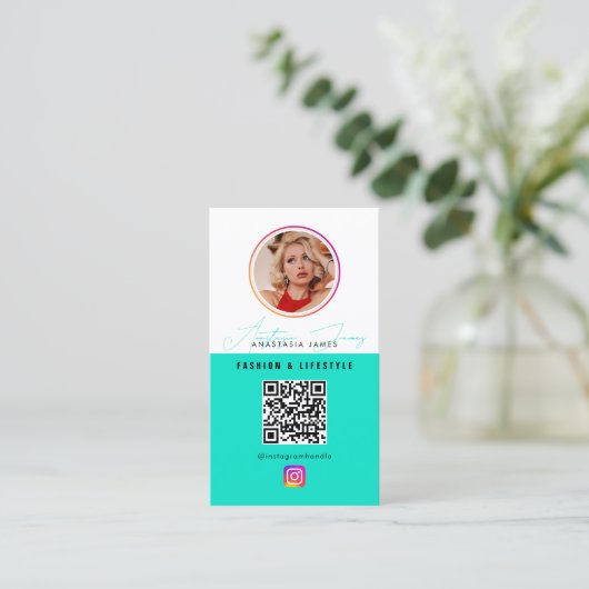 6 Foto Füttre QR-Code für soziale Medien Visitenkarte (Stehend Vorderseite)