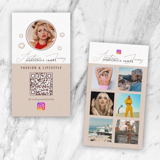 6 Foto Füttre Social Media QR Code Neutrale Farben Visitenkarte