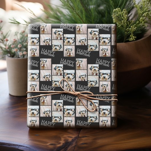 6 Foto Happy Alles Minimal Schwarz-weiß Geschenkpapier