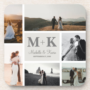 6‑Foto-Hochzeitscollage für das Brautpaar als Ande Getränkeuntersetzer