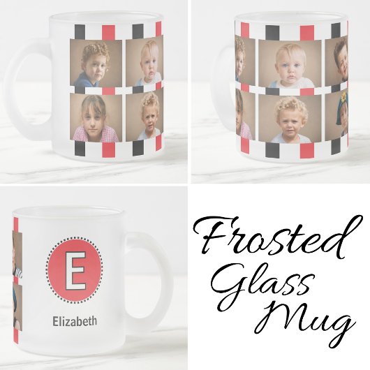 6 Foto Initiale Name Schwarz Rot Mattglastasse