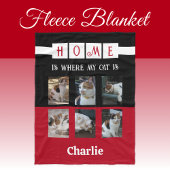 6 Foto Kollage Tier Liebhaber schwarz rot Fleecedecke