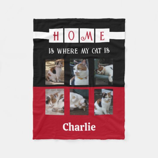 6 Foto Kollage Tier Liebhaber schwarz rot Fleecedecke (Vorderseite)