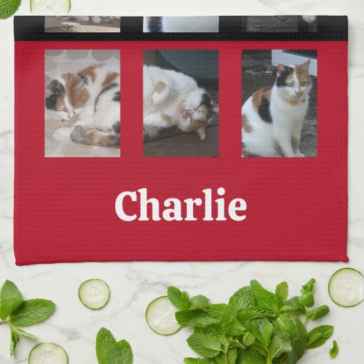 6 Foto Kollage Tier Liebhaber schwarz rot Geschirrtuch (Gefaltet)