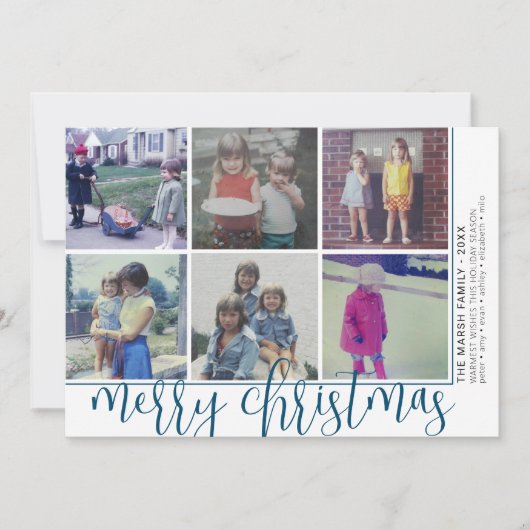 6 Foto Offset - Script Frohe Weihnachten - Blau (Vorderseite)