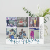 6 Foto Offset - Script Frohe Weihnachten - Blau (Stehend Vorderseite)