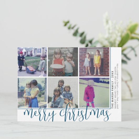 6 Foto Offset - Script Frohe Weihnachten - Blau (Stehend Vorderseite)