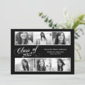 6 Foto Script Abschluss Einladung - Schwarz (Stehend Vorderseite)