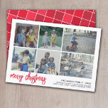 6 Foto Script Frohe Weihnachten - White Border Til<br><div class="desc">FRONT DESIGN: Eine Collage von 6 Fotos in einem einfachen Raster, um viele Bilder aus dem vergangenen Jahr zu markieren. Das Foto besteht aus 4 quadratischen Fotos und 2 horizontalen Fotos. Moderne Optik für eine Urlaubskarte mit roten Akzenten und "fröhlichen Weihnachten" in einem großen, trendigen Script-Schriftart. Der Hintergrund ist weiß....</div>