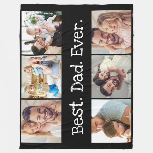 6 Foto Spaß Bester Vater je Collage Schwarz und We Fleecedecke (Vorderseite)