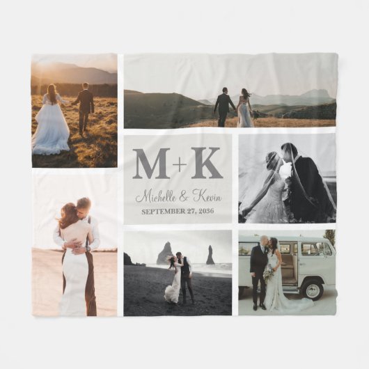 6 Foto Wedding Collage Newlyweds Foto Fleecedecke (Vorderseite (Horizontal))