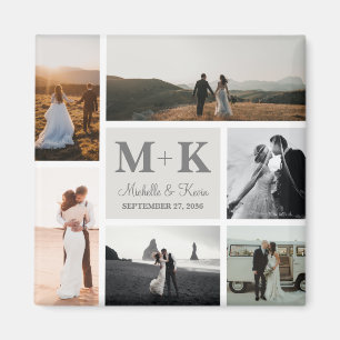 6 Foto Wedding Collage Newlyweds Keepake Magnet
