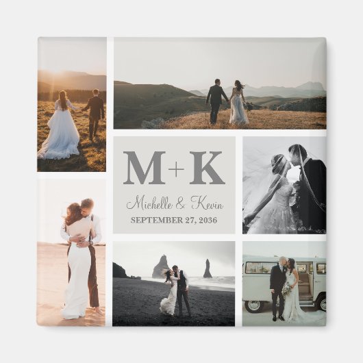6 Foto Wedding Collage Newlyweds Keepake Magnet (Vorne)