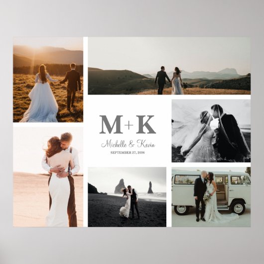 6 Foto Wedding Collage Newlyweds Keepake Poster (Vorne)