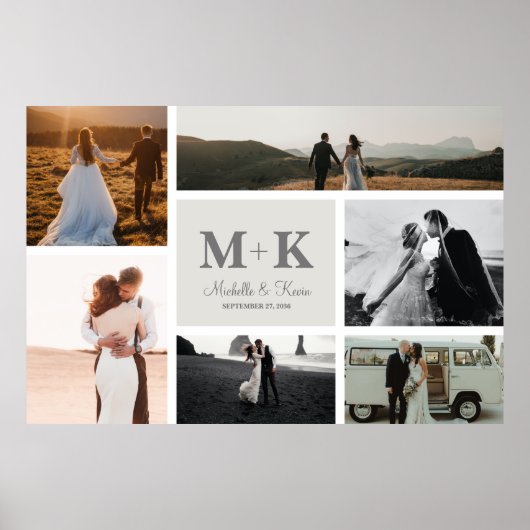 6 Foto Wedding Collage Newlyweds Keepake Poster (Vorne)